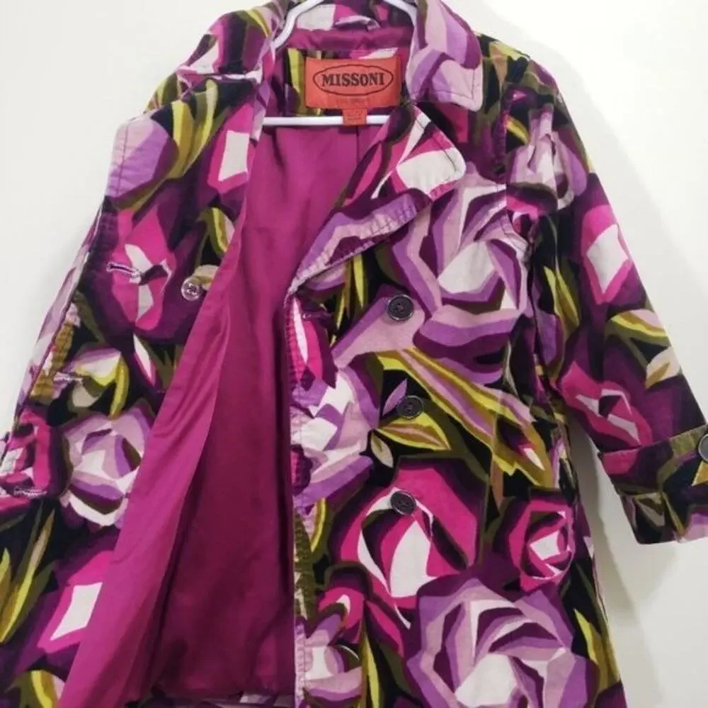 Missoni for Target floral trench velvet feel double breasted‎ coat girls 2T - 3T
